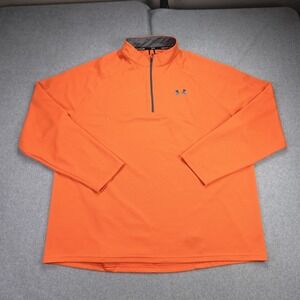 Under Armour Pullover Mens 2XL Orange Allseasongear 1/4 Zip Waffle Knit Athletic